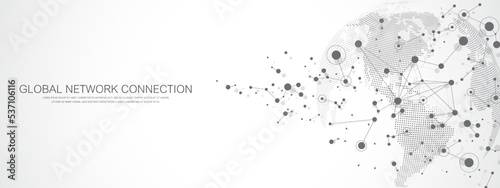 Global network connection concept. Social network communication in the global business. Big data visualization. Internet technology. Vector illustration.