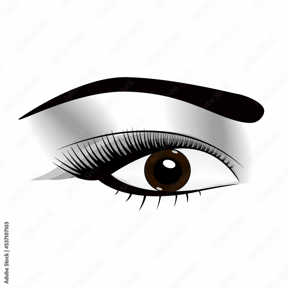 woman fresh makeup look with perfectly perfectly shaped eyebrows and extra full lashes. Idea for business visit card, typography .Perfect salon look