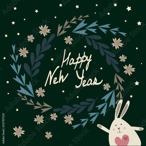 wreath bunny and new year