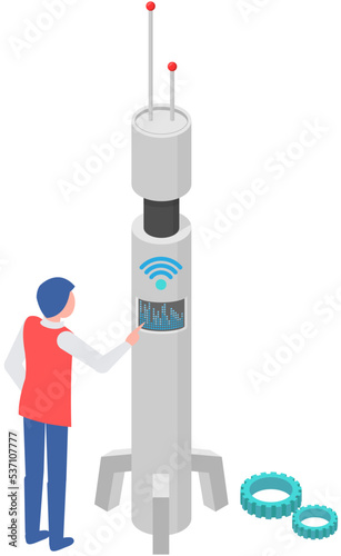 5G network technology. Communication tower wireless high speed internet. Base station, mobile data tower, cellular equipment, telecommunication signal transmitter, antenna. Wifi connection equipment