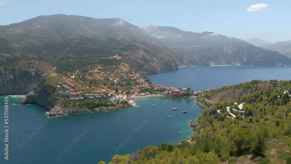 Aerial drone view of picturesque village Assos in northern Kefalonia, Greece (4k, UHD) Aerial drone view of picturesque village Assos in northern Kefalonia, Greece (4k, UHD)