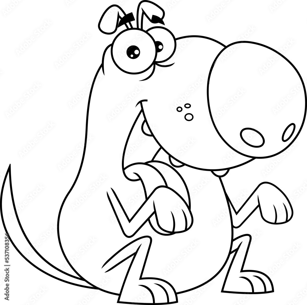 Obraz premium Outlined Happy Dog Cartoon Character Begging. Vector Hand Drawn Illustration Isolated On Transparent Background