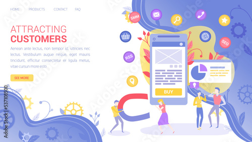 Team of marketers exploring customer base in mobile app. Attracting customers, proper digital marketing concept. Tool for successful business development. People work with online advertising