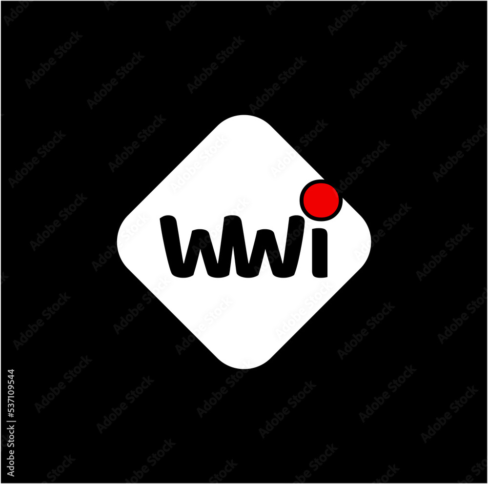 WWI brand icon. WWI written on white square icon. WWI brand icon. WWI written on white square icon.