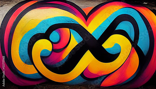 Street Art of multi color graffiti spray pattern, Collection of infinity symbols graffiti photo