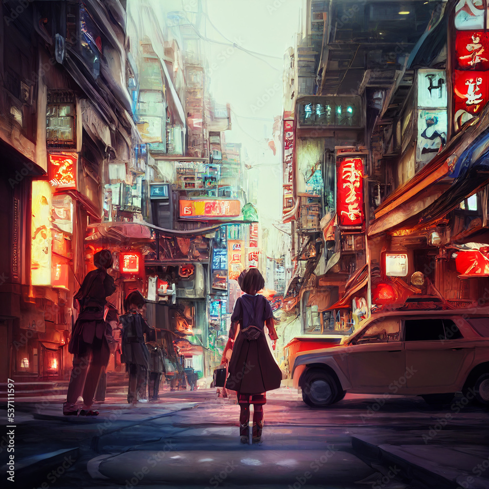 Anime Tokyo City by Night, anime and manga illustration Generative AI	