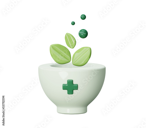 Mortar or bowl. The concept of Ayurvedic medicine. A tool for chopping spices on a transparent background in cartoon style. 3D rendering illustration