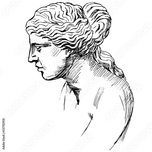 Hand drawn vector line art illustration of ancient greek sculpture