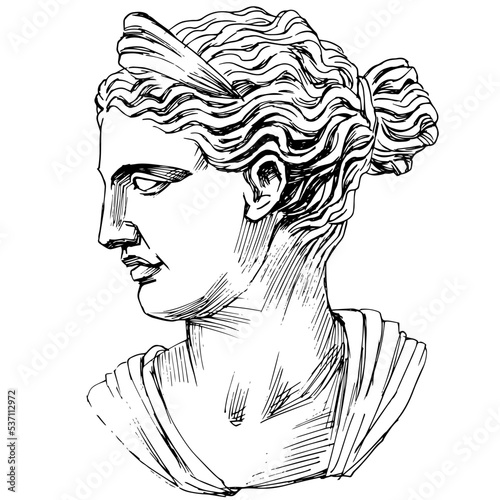 Hand drawn vector line art illustration of ancient greek sculpture