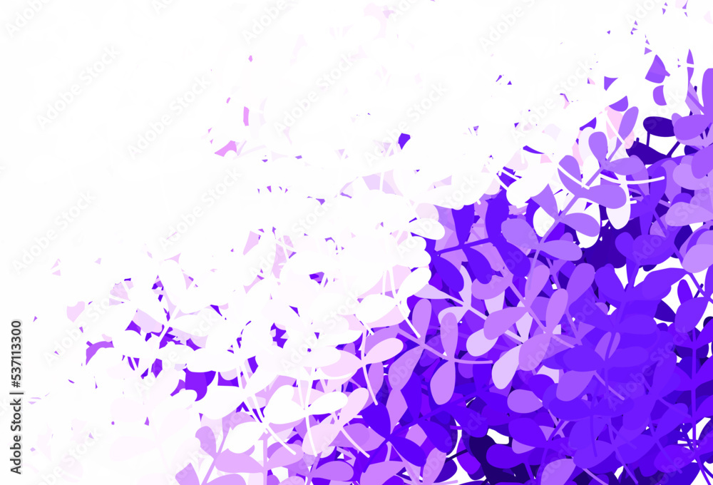 Light Purple vector doodle template with leaves.