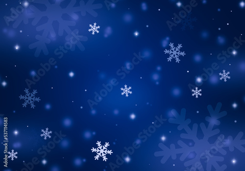 Abstract blue winter background with snow and snowflakes for christmas season.
