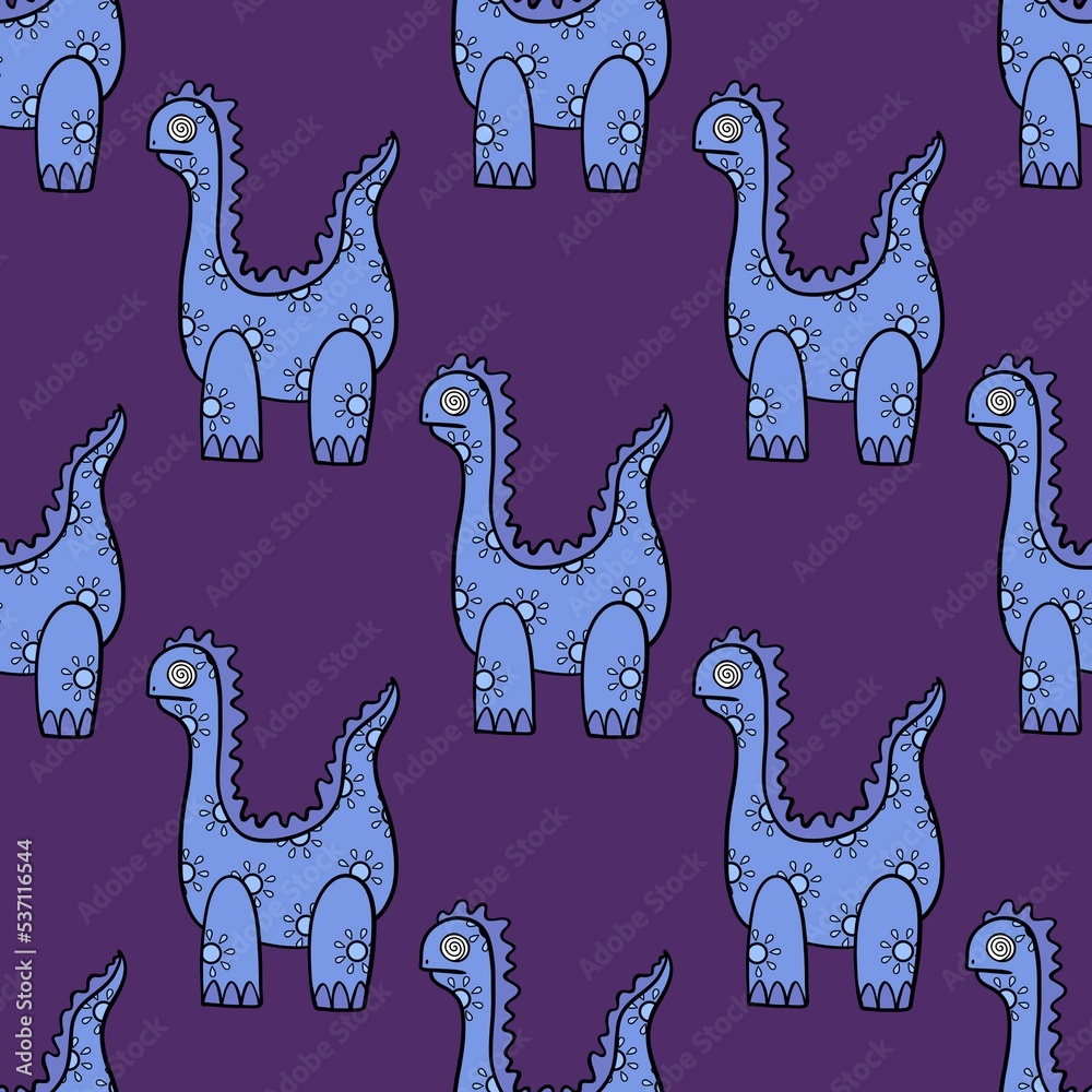 Naklejka premium Dinosaur animals seamless cartoon doodle monsters pattern for wrapping paper and kids clothes print and fabrics