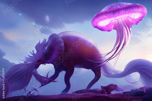 Jellyfish illustraton, blue and pink