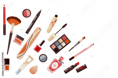 Beauty and makeup products on white background with blank copy space.Vector 