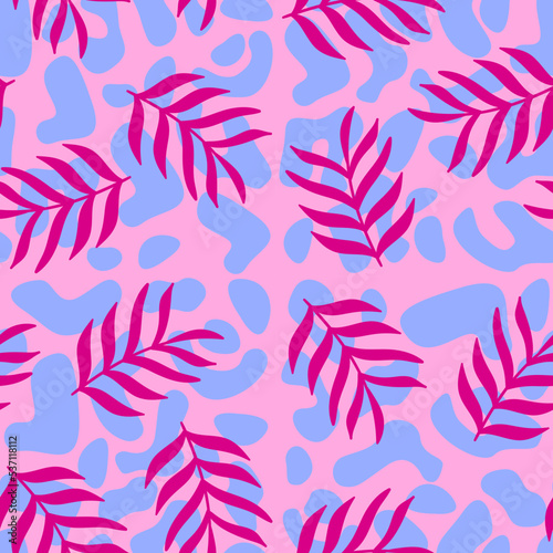 Leopard pattern seamless with  pink branches. Leopard animal bright print. Color seamless background. Animal print pattern