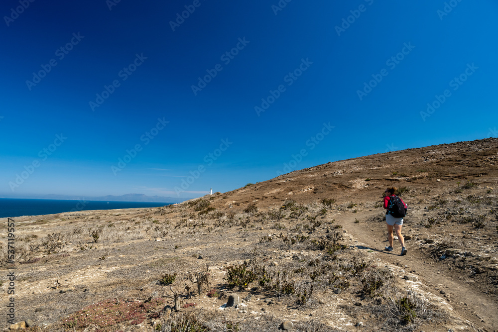Female Hike Walks Along Trail On Anacapa Island