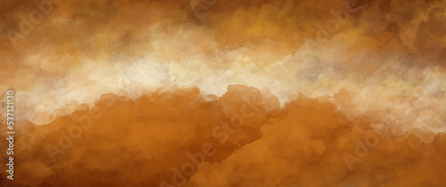 Watercolor vector sunset. Sky, cloud, sun. Dramatic hand drawn background. Apocalypse illustration for poster, banner, print and design interior. Heaven wallpaper. Sunlight. Red, orange, yellow.  © Maribor