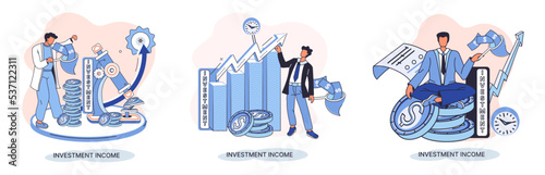 Investment, saving money and finance growth business concept metaphor. Analyzes charts and indicators of income growth. Investment income from securities and other non-commercial investments dividends