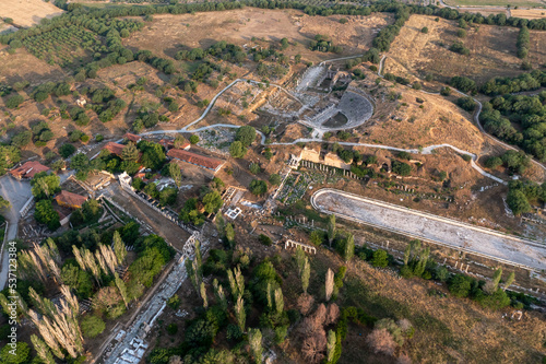 Aerial photography, drone photo from top view of ancient city Aphrodisias archeological ruins travel destination