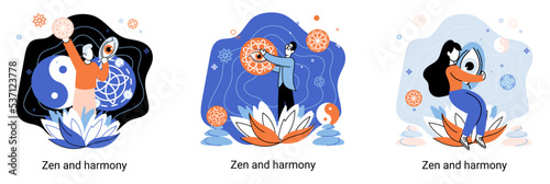 Zen and harmony metaphor, meditation practice. Balance, relaxation, mindfulness. Calm person relaxing. Yoga and spiritual practice, relax, recreation, healthy lifestyle. Japanese cult of mind and body