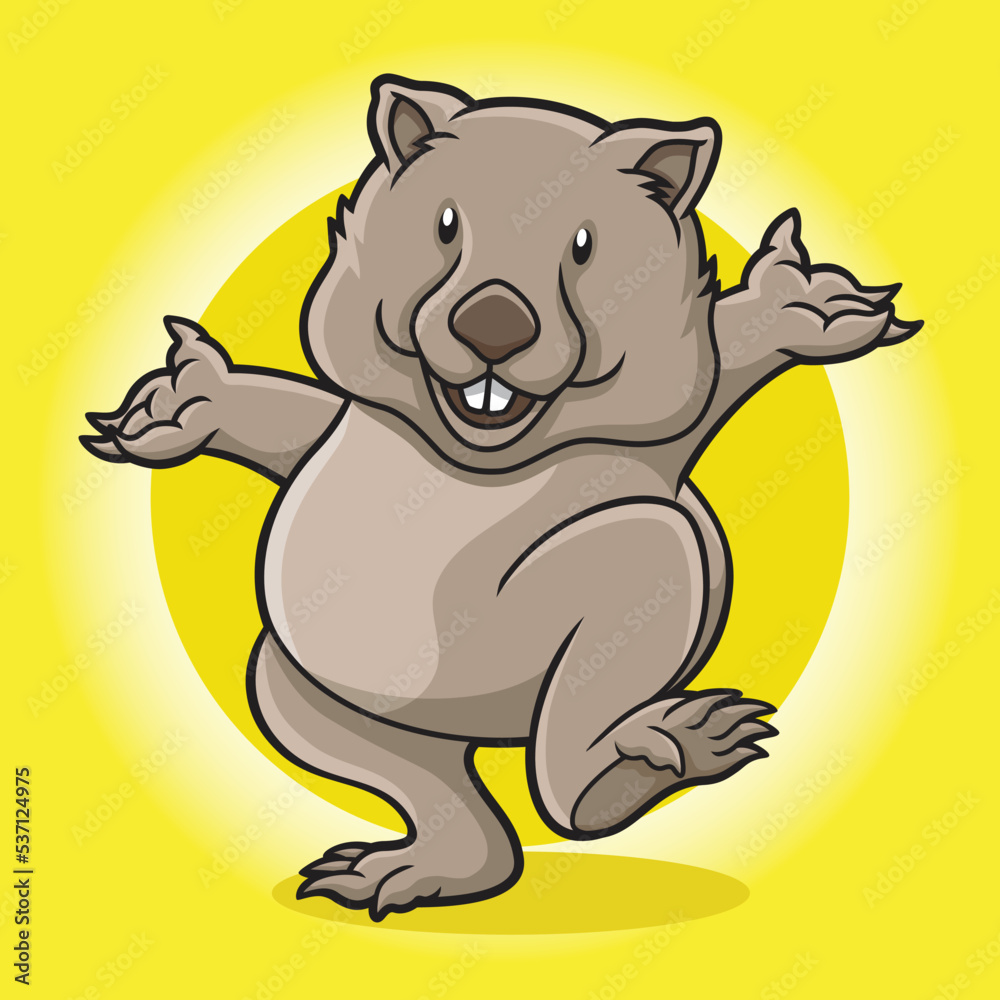 Naklejka premium Wombat Funny Dancing Mascot Cartoon Vector Design