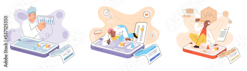 Online medical consultation and support metaphor. Online doctor. Healthcare services, Ask doctor. Tele medicine e-health service. Therapist videocalling phone screen. Diagnosis treatment of patients