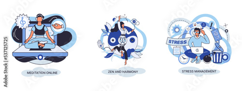 Meditation online. Self-management, self regulation learning, self-organization course, control over emotions metaphor Online yoga at home meditating. Deals with stress management, zen and harmony