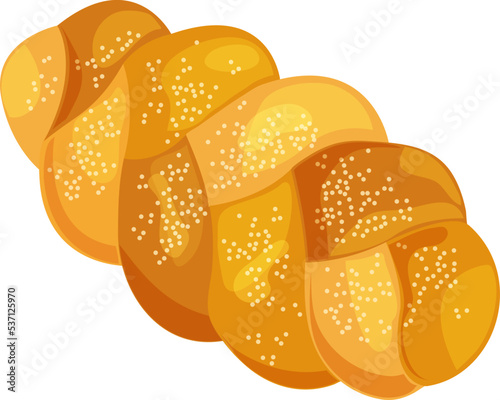 Challah shabbat bread vector icon. Jewish braid chalah, shabbat sweet brioche isolated on white background. Holiday food illustration
