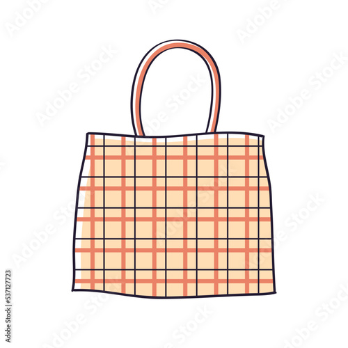 Plaid checkered shopping bag or tote bag isolated vector illustration
