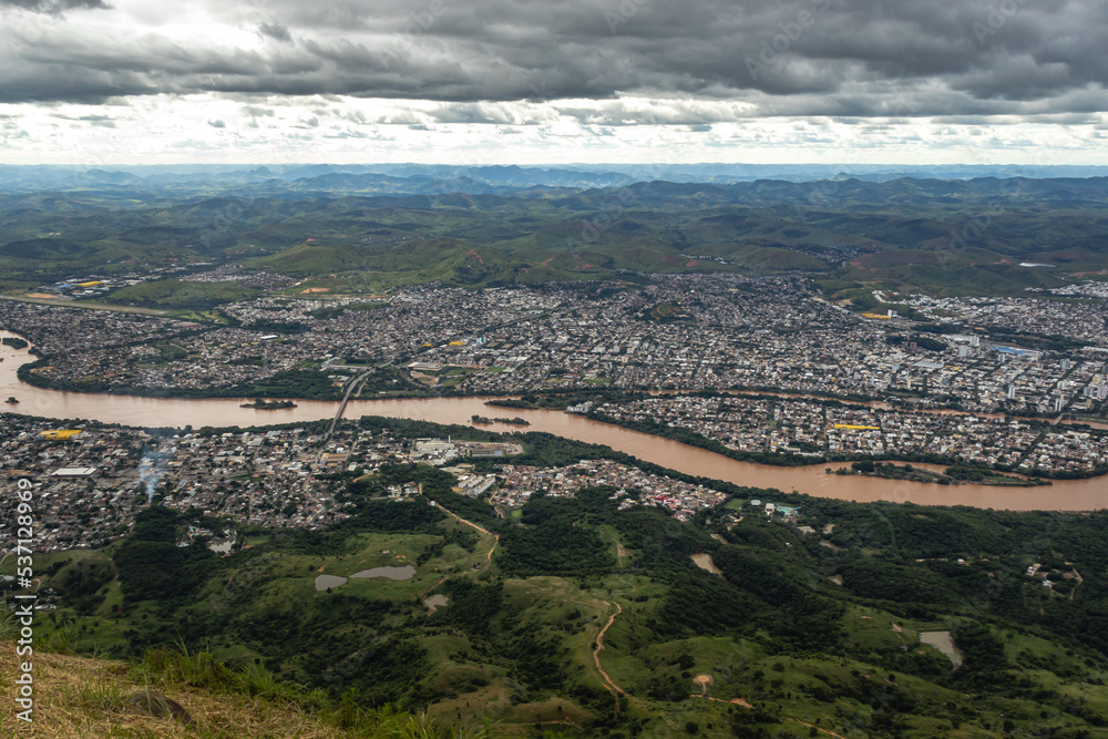 panoramic view of Governador Valadares city from the top of Ibituruna peak, Minas Gerais State, Brazil