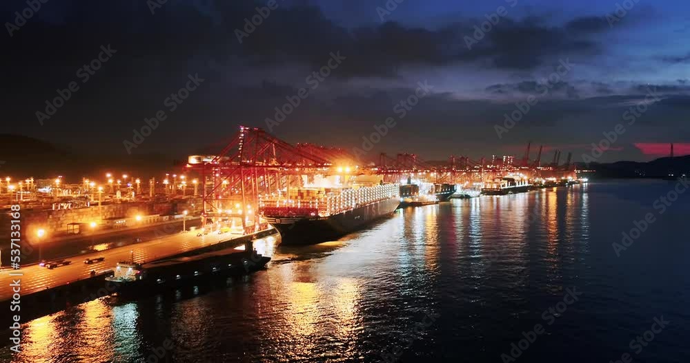 aerial view of commercial harbor at night aerial view of commercial harbor at night