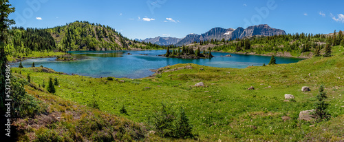 Panorama of Rock Isle Lake in the Sunshine Meadows of Sunshine Village, Alberta