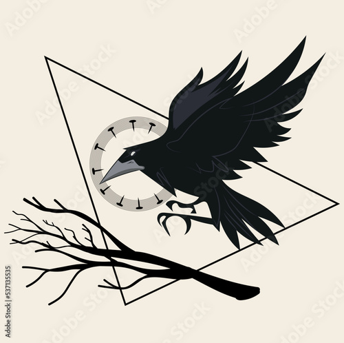 Sketch of flying raven. Hand drawn illustration converted to vector. Vector illustration