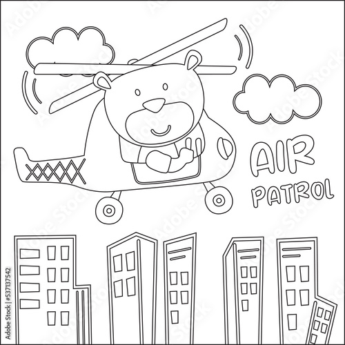 Vector illustration of cute cartoon animal pilot. Childish design for kids activity colouring book or page.