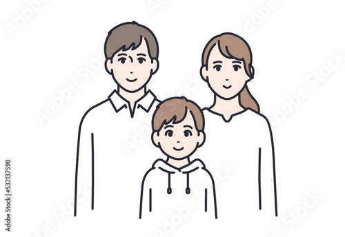 3人家族：若い夫婦と子供1人のシンプルなベクターイラスト素材