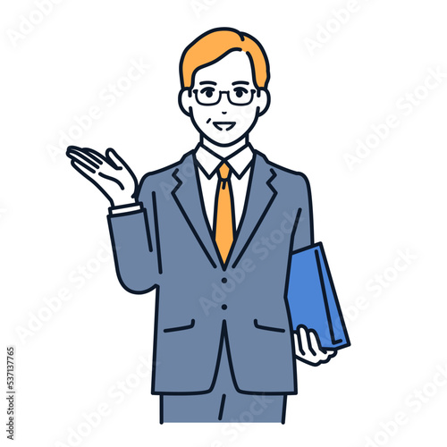 案内をするミドル男性のシンプルなベクターイラスト素材