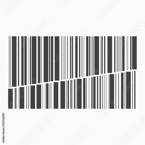 Barcode like abstract black vertical bars organized into rows that cut across at an angle on a white background