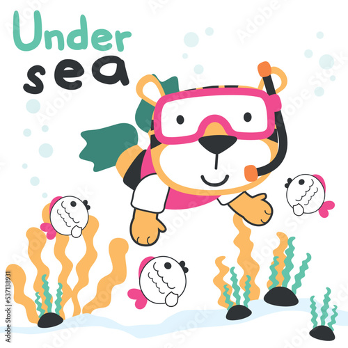 Cute animal in snorkel mask diving in the sea isolated on white background illustration vector suitable for stickers and t shirts kids baby, t shirt print design, fashion graphic and other decoration.