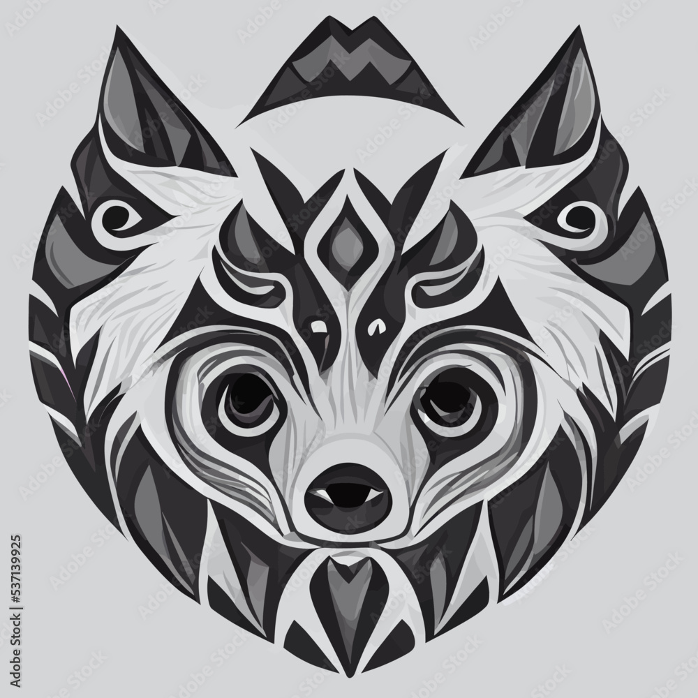 Fototapeta premium illustration Vector graphic of black and white wolf in hand draw tribal style