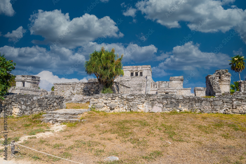 The castle, Mayan Ruins in Tulum, Riviera Maya, Yucatan, Caribbean Sea Mexico