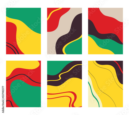 Vector illustration of set of colorful creative collages with chaotic pattern as abstract background