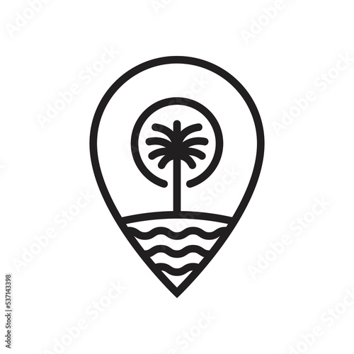 beach map marker icon with palm tree line style design