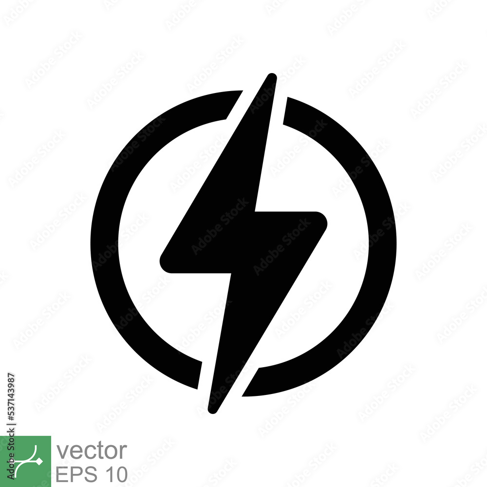 Power icon. Simple solid style. Lightning in circle, electric, flash, battery charge, voltage, thunder, bolt, storm, energy concept. Glyph vector illustration isolated on white background. EPS 10. Power icon. Simple solid style. Lightning in circle, electric, flash, battery charge, voltage, thunder, bolt, storm, energy concept. Glyph vector illustration isolated on white background. EPS 10.