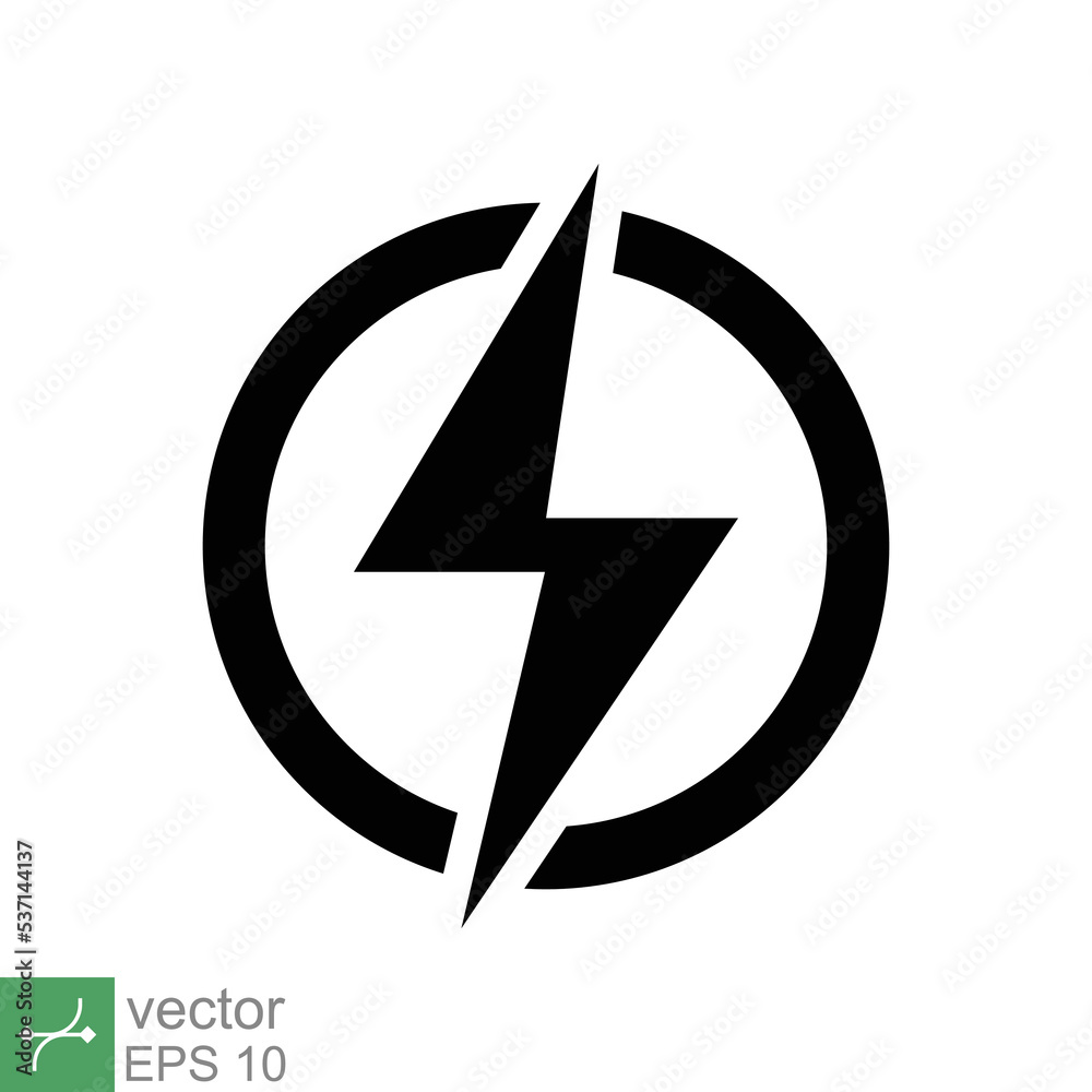 Power icon. Simple solid style. Lightning in circle, electric, flash, battery charge, voltage, thunder, bolt, storm, energy concept. Glyph vector illustration isolated on white background. EPS 10. Power icon. Simple solid style. Lightning in circle, electric, flash, battery charge, voltage, thunder, bolt, storm, energy concept. Glyph vector illustration isolated on white background. EPS 10.