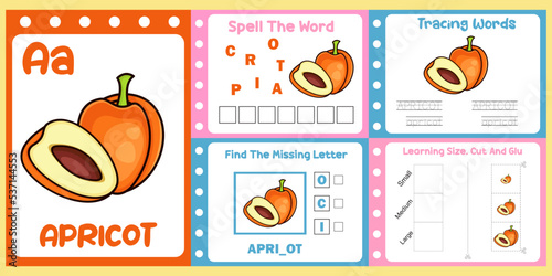 worksheets pack for kids with apricot vector