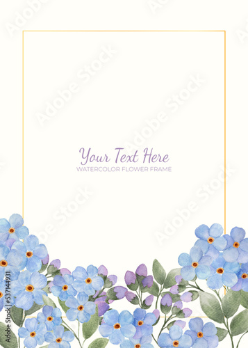 Manual painted of forget me not flower watercolor as background frame.