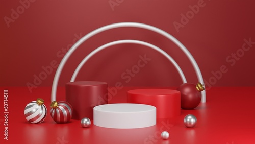 Cylinder podium and minimal abstract background for Christmas, 3d rendering geometric shape, Stage for product.