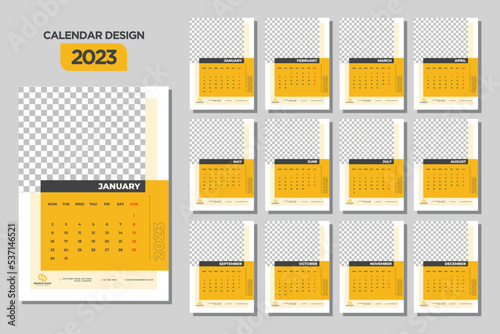 Wall Calendar 2023 template Yellow Design