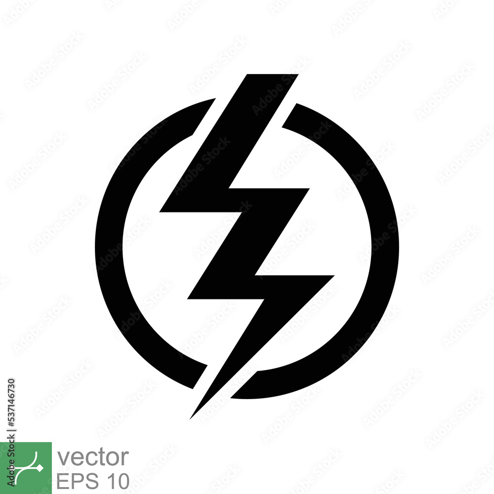 Power icon. Simple solid style. Lightning in circle, electric, flash, battery charge, voltage, thunder, bolt, storm, energy concept. Glyph vector illustration isolated on white background. EPS 10. Power icon. Simple solid style. Lightning in circle, electric, flash, battery charge, voltage, thunder, bolt, storm, energy concept. Glyph vector illustration isolated on white background. EPS 10.