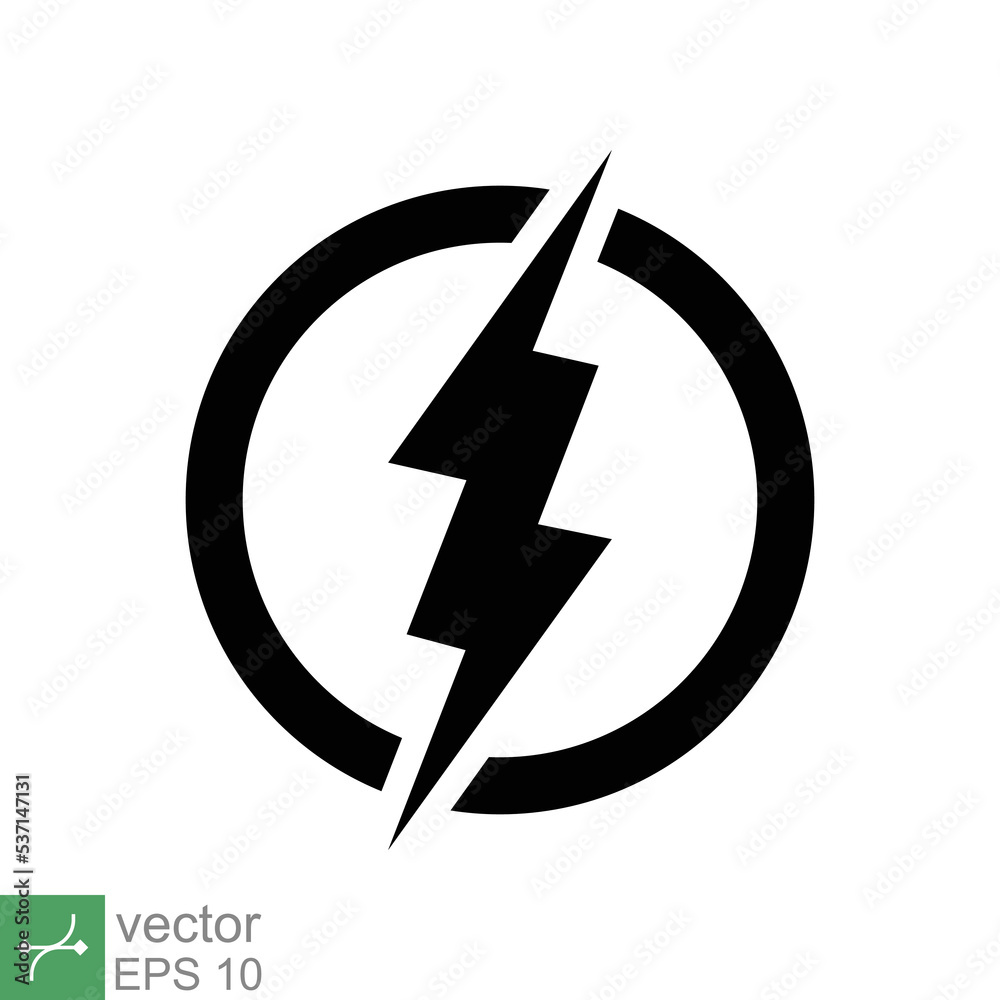 Power icon. Simple solid style. Lightning in circle, electric, flash, battery charge, voltage, thunder, bolt, storm, energy concept. Glyph vector illustration isolated on white background. EPS 10. Power icon. Simple solid style. Lightning in circle, electric, flash, battery charge, voltage, thunder, bolt, storm, energy concept. Glyph vector illustration isolated on white background. EPS 10.